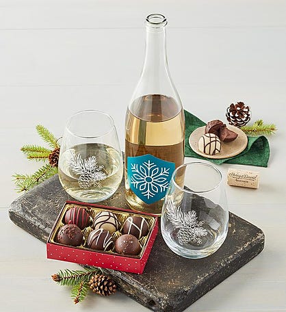 Holiday Wine Glass Set with White Wine 